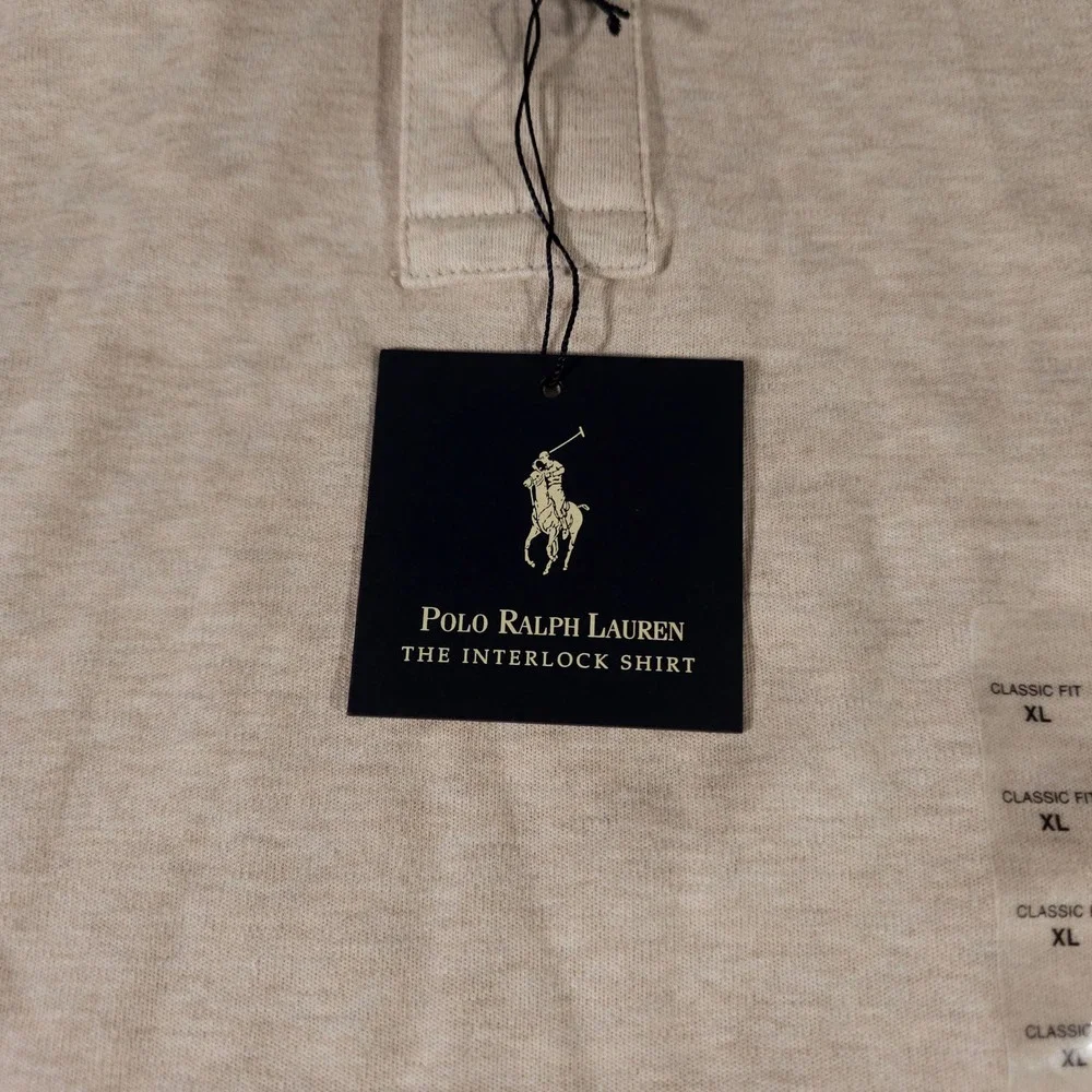 Polo Ralph Lauren Polo Shirt Mens XL Beige Riviera Heather Interlock Classic Fit